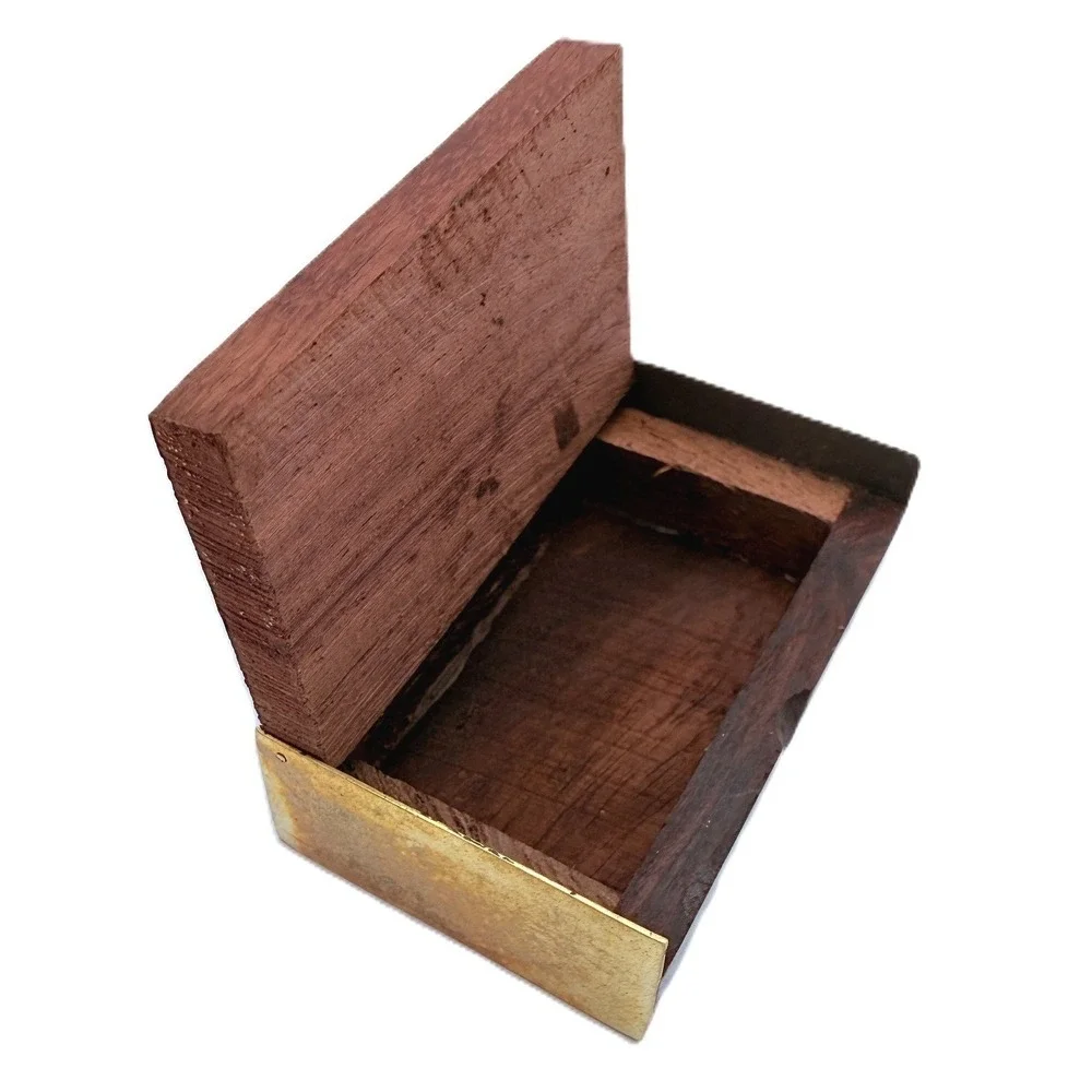 Mini Rosewood Trinket Pill Stash Box Brass Inlay Hand Crafted Vintage India 70s